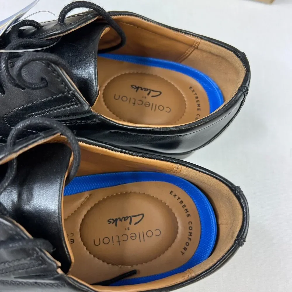 Clarks Mens Whiddon‎ Pace Dress Shoes Black Leather Oxford Lace-Up Sz 7W NEW
